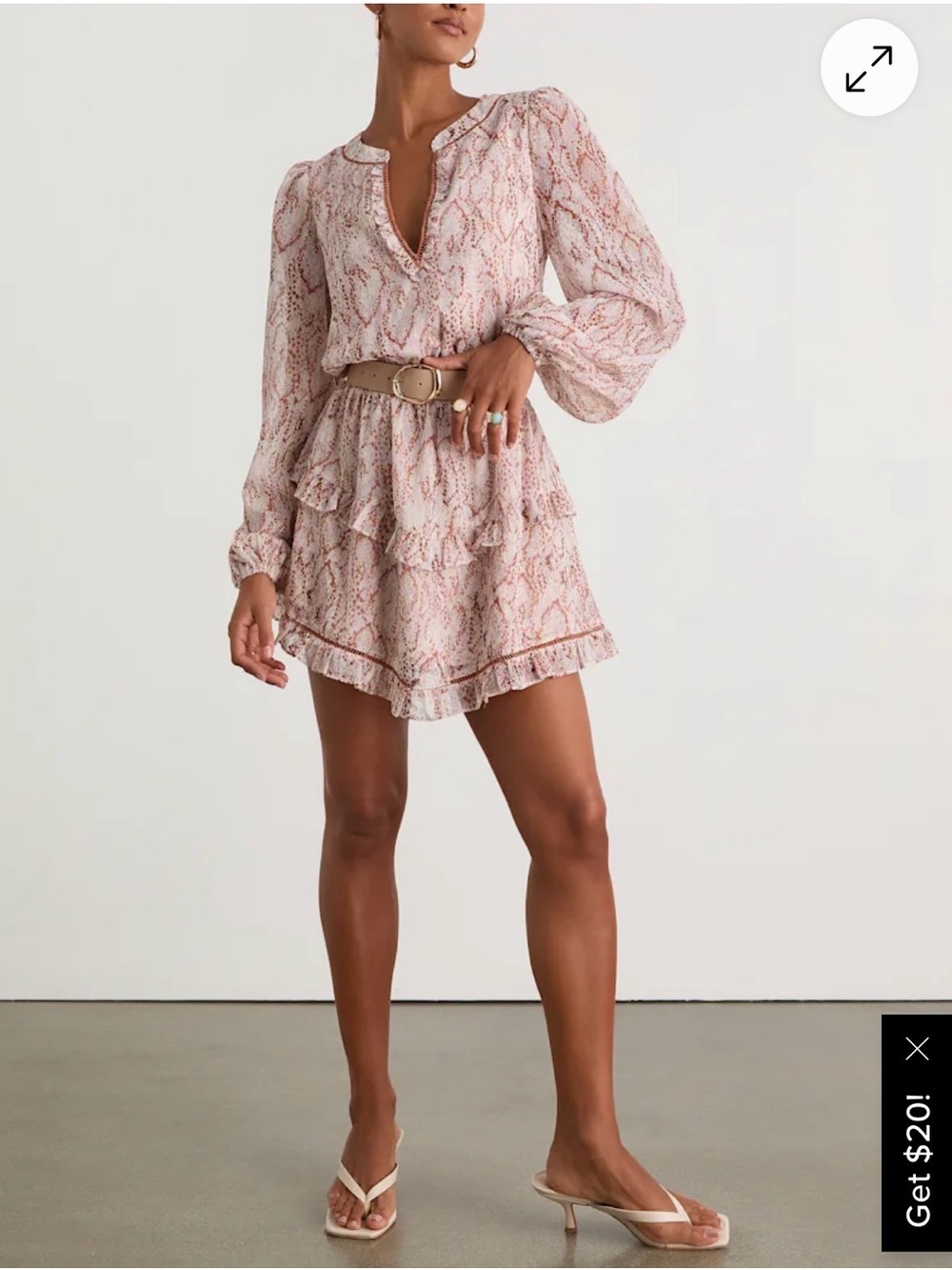 Lulu's Blush Pink Printed Tiered Long-Sleeve Mini Dress